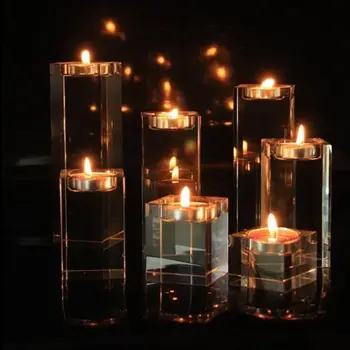 Kvadratinės Baltos Kristalų Religinių Žvakių Laikiklis Tealight Žvakidė Namų Vestuvių Dekoracijos Šviestuvai Centerpieces