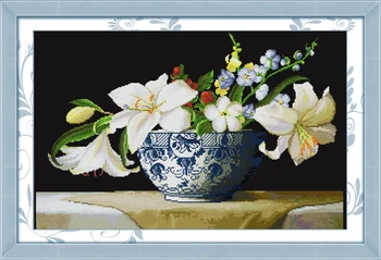 Kvepalai lily kryželiu rinkinys gėlių 18ct 14ct 11ct skaičius atspausdinta drobė siūlės siuvinėjimo 
