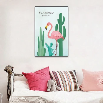 Laeacco Animacinių filmų Tapybos Mados Drobės Plakatai Tropinių Augalų Kaktusas Flamingo Spausdinimo Sienos Nuotraukas Kambarį Namų Dekoro