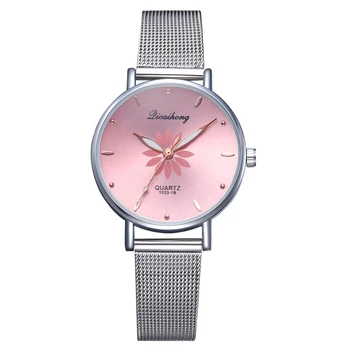 Laikrodžiai Moterims Prabangus Sidabro Populiarus Pink Ryšys Gėlės Metalo Ponios Apyrankę Kvarcinis Laikrodis Ponios Riešo Žiūrėti Naujas Laikrodis