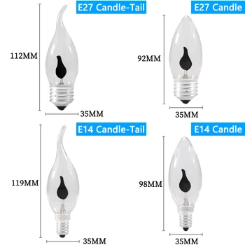 Led lemputė E14 E27 Edison, Mirgėjimas Liepsnos Led Žvakių Šviesos Gaisro Apšvietimo Derliaus 3W AC220V 240V Uodega Retro Dekoro Energijos Taupymo Lempa