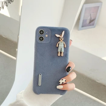 Ledo Aksomo Flanelė 3D Praleisti Triušis Telefono dėklas skirtas iPhone SE2020 7 8 Plus X Xs Max XR 11Pro Max 12 Mini Telefono Korpuso Dangtelio