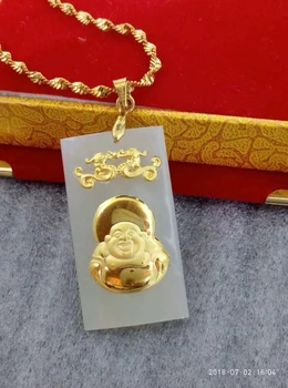 LETSFUN Fine Jewelry 24K 999, Auksas Kinijos Jade Budos, Kabamųjų Lynų Karoliai Moterys Vyrai Klasikinį Brangakmenių Karoliai