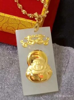 LETSFUN Fine Jewelry 24K 999, Auksas Kinijos Jade Budos, Kabamųjų Lynų Karoliai Moterys Vyrai Klasikinį Brangakmenių Karoliai