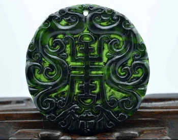 LETSFUN Fine Jewelry Kinijos Gamtos Jade Nefritas Drožyba Black Jade Pakabukas Double Dragon Nemokamas Pristatymas