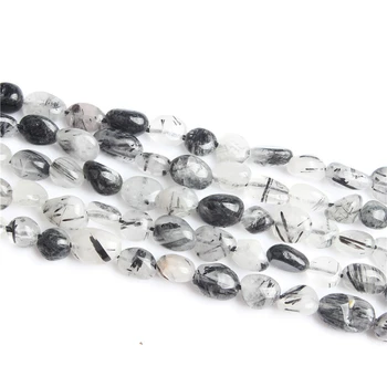 Linxiang 6x8 8x10mm Gamtos nereguliarus juodi plaukai kristalų prarasti karoliukai, naudojami papuošalai 