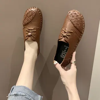 Literatūros retro paprasta rankomis austi moteriški batai komforto minkšta-vienintelis atsitiktinis vieno batai butas močiutė batai didelis galvos lėlės batai