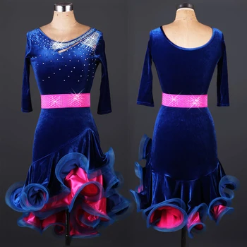 Lotynų šokių kostiumas vyresnysis suknelės Aksomo purple Elegantiškas pusė rankovių suknelė moterims lotynų diamond konkurencijos suknelė