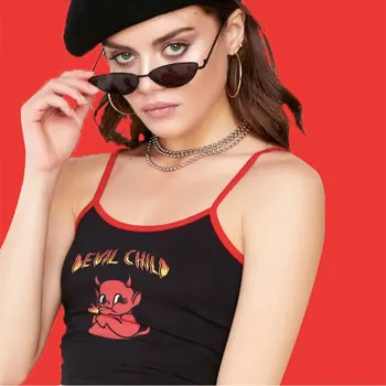 Mados 2020 Tendencija Moterų Helovinas Velnias Spausdinti Pasėlių Vest Top Atsitiktinis Vasaros Stilingas Ponios Clubwear Camisole Bakas Saulė-Tops