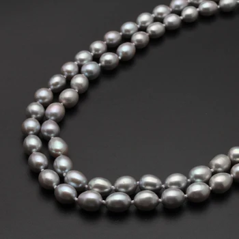 Mados Dvigubo sluoksnio Perlų Vėrinį 8-9MM pilka Natūralių gėlavandenių Perlų Choker 925 sidabro Moterų Perlų Papuošalai