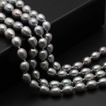 Mados Dvigubo sluoksnio Perlų Vėrinį 8-9MM pilka Natūralių gėlavandenių Perlų Choker 925 sidabro Moterų Perlų Papuošalai