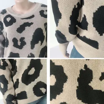 Mados Leopard Megztinis Rudenį, Žiemą Ilgomis Rankovėmis Megztiniai Moterims Prarasti Atsitiktinis Džemperiai Ir Puloveriai) Su Femininas