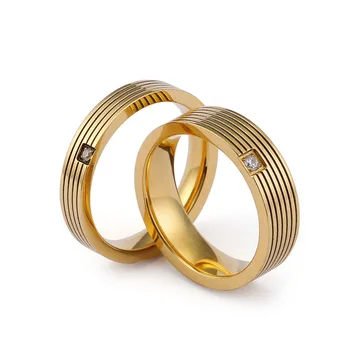 Mados Vestuvių Žiedai Kubinis Cirkonis Pora Žiedus Moterims, Vyrams, Aukso Spalvos Nerūdijančio Plieno Aljanso Papuošalai