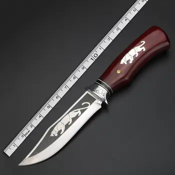 Medinė rankena fiksuotu peilis aukšto kietumo srityje medžioklės peilis daugiafunkcinis EDC įrankis lauko gelbėjimo peilis