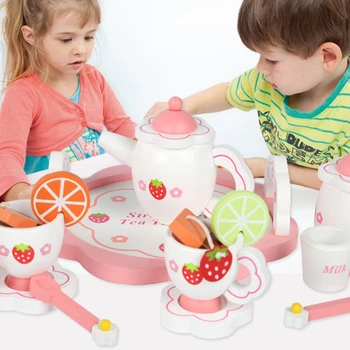 Mergaičių Žaislai Imituoti Mediniai Virtuvės Žaislų Rožinės Arbatos Rinkinys Play House Švietimo Žaislas Įrankiai Kūdikių Ankstyvojo Ugdymo Dėlionės Stalo Dovana