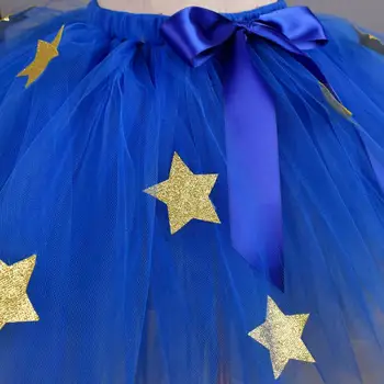 Merginos Purus Tutu Sijonas Royal Blue w Aukso Blizgučiai Žvaigždžių Kūdikio Gimtadienio Sijonas Mergina Vasaros Sijonas Šokis Vaikams Helovinas Kostiumas