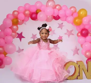 Mielas Blizgančių Tiulio Baby Girl Pirmojo Gimtadienio Suknelė Aplikacijos Perlai Organza, Vaikams, Drabužiai Kūdikiams, Mergaitėms Suknelės
