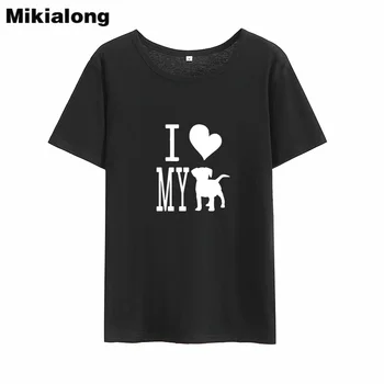 Mikialong aš Myliu Savo Šunį T-shirt Moterims, Vasaros Kawaii Tshirts Medvilnės Moterų Balta Atspausdinta Tee Marškinėliai Femme Tumblr Marškinėliai Moterims
