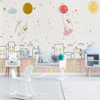 Milofi užsakymą 3D Šiaurės animacinių filmų mėnulis triušis vaikų kambarys didelis, TV foną freskos