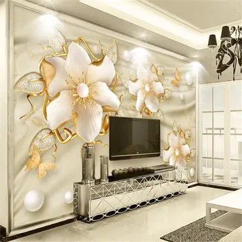 Milofi užsakymą sienos tapetai, freskos Europos 3d prabangūs auksiniai papuošalai gėlių šilko, papuošalais TV fono sienos