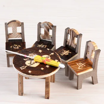 Mini Medinis Stalas, Kėdė Rinkinys Lėlių namelis Miniatiūriniai Baldai Žaislas rankdarbių stalas mielas Modelis Vaikams, Žaislai, vaikų skaičius Vaikų, Dovanų 1pc