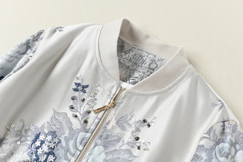 MIUXIMAO Aukštos Kokybės 2020 Office Lady Rudenį Striukė Atsitiktinis Visą Rankovės Duobute 3D Gėlių Gry Siuvinėjimo Striukė Moterims, vestidos