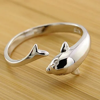 ModaOne Mielas Delfinų Gyvūnų 925 Sterlingas Sidabro Keičiamo Dydžio Žiedai Moterų Mados Korėjos Paprasta Papuošalai, Dovanos Vaikams
