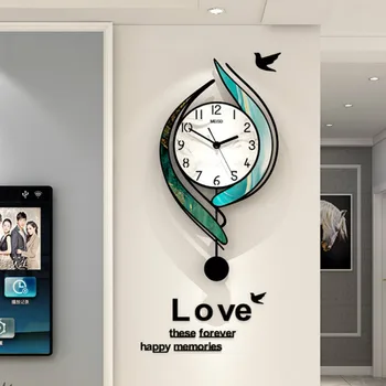 Modernaus Dizaino Sieninis Laikrodis Prabanga Didelis Švytuoklės Kambarį Šiaurės Kūrybos Paprastas Sieninis Laikrodis Išjungti Reloj Sumalti Namų Dekoro DA60WC