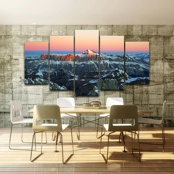 Modernių Namų Sienos Meno Dekoro Rėmo Modulinės Nuotraukas, 5 vnt Sniego Kalnų Saulės HD Spausdinti Gamtos Peizažas Plakatai