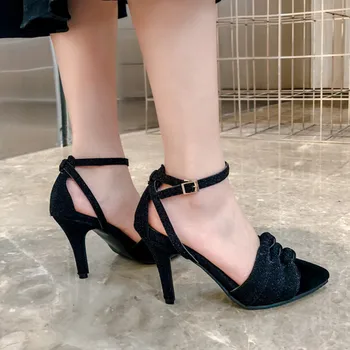 MoonMeek didelio dydžio 34-45 mados vasaros naujus batus moteris nurodė, kojų seklių siurbliai moterų batų sagtis aukštakulniai vestuviniai bateliai