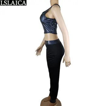 Moterims dviejų dalių rinkiniai trumpas viršūnes&ilgos kelnės atsitiktinis 2 gabalas rinkinių, moteriški drabužiai elegantiškas lazerio slim elastingumą 2 dalių komplektas sportas