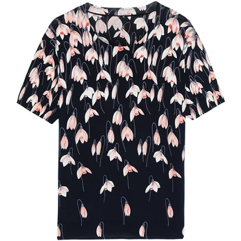 Moterys Vasarą Megzti Marškinėliai 2020 Prarasti Mados Laisvalaikio O-kaklo trumpomis Rankovėmis Tee Marškinėliai Gėlių Spausdinti Femininas Chemise Femme