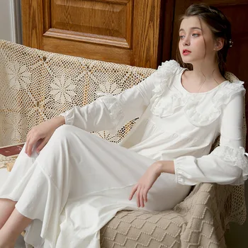 Moterų Derliaus Grynos Medvilnės Pavasario Naktį Dress Mergaitė Naktį suknelė Saldus Sleepwear
