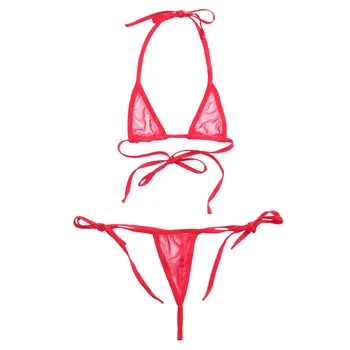 Moterų Erotinis apatinis Trikotažas Kostiumas Akių Apynasrio Kaklo Bikini Viršų, su Kaklaraištis Pusėje G-string Thong Apatinės Kelnaitės Moterų Seksualus Apatinių Komplektas