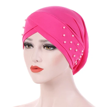 Moterų Galvos Skara Galvą Wrap Musulmonų Minkštas Vėžio Chemo Bžūp Turbaną Skrybėlės Karoliukai Nerijos Plaukų Slinkimas, Granules, Islamo, Indijos Bžūp