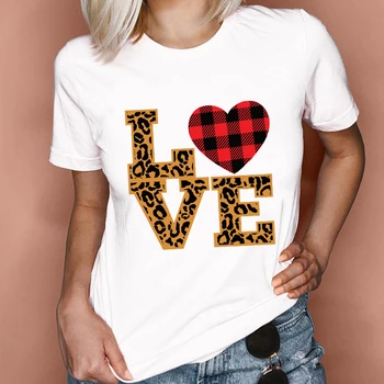 Moterų Grafinis Leopard Lūpų Atsitiktinis Trumpas Rankovės Spausdinimo Pavasario Vasaros Mados Lady Drabužius Viršūnes Tees Spausdinti Moterų Marškinėlius (T-Shirt