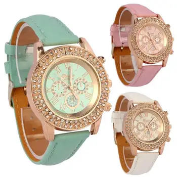 Moterų Laikrodžiai Kristalų Willby Kristalų Dial Rausvos Odos Apyranke Kvarciniai Laikrodžiai Ponios Žiūrėti Zegarek Damski Reloj Mujer