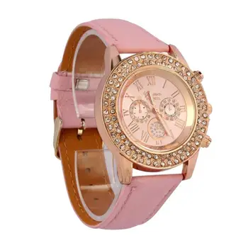 Moterų Laikrodžiai Kristalų Willby Kristalų Dial Rausvos Odos Apyranke Kvarciniai Laikrodžiai Ponios Žiūrėti Zegarek Damski Reloj Mujer