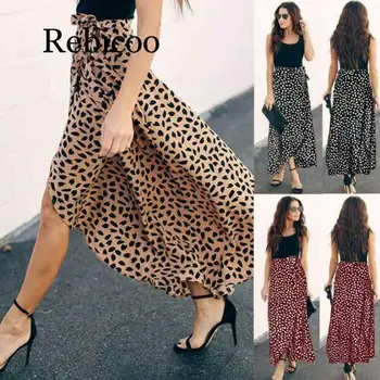 Moterų Leopardas Spausdinti Wrap per Aysmmetric Sijonas Aukštu Juosmeniu. Long Maxi Sexy Fashion Sijonas