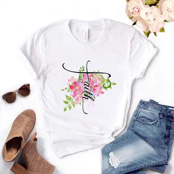 Moterų Marškinėliai Tikėjimo Gėlių Gėlių Spausdinti Marškinėlius Moterims trumpomis Rankovėmis O Kaklo Prarasti T-shirt Ladies Vasaros Priežastinis Marškinėliai, Drabužiai