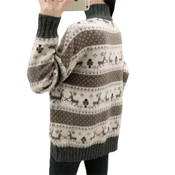 Moterų megztinis Golfo Megztinis Naujas Rudens-Žiemos Ilgos Rankovės Tirštėti Šiltas Apačioje Marškinėliai Moteriški Prarasti Spausdinti Laisvalaikio Megztiniai F86