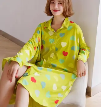 Moterų nightdress pavasarį ir rudenį Japonijos plonos medvilnės riebalų MM Sleepwear didelio dydžio, ilgomis rankovėmis namų paslauga prarasti pijama