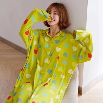Moterų nightdress pavasarį ir rudenį Japonijos plonos medvilnės riebalų MM Sleepwear didelio dydžio, ilgomis rankovėmis namų paslauga prarasti pijama