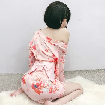 Moterų Pajama Komplektai Egzotinių Seksualus Apatinis Trikotažas Nailono Pižamą Suknelė Porno Erotika Japonijos Vienodas Raštuoto Audinio Sakura Kimono Sleepwear