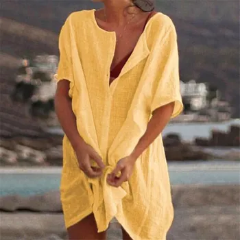 Moterų Paplūdimio Palaidinė Vasaros Mygtuką maudymosi kostiumėlį Marškinėliai Saulės Bikini Padengti Iki Viršūnės блузка женская Blusas Mujer De Moda 2020 m.