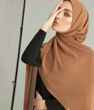 Moterų paprastas burbulas šifono skara hijab wrap printe vientisų spalvų skaros, lankelis musulmonų hijabs šalikai/šalikas 60 spalvų