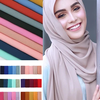 Moterų paprastas burbulas šifono skara hijab wrap printe vientisų spalvų skaros, lankelis musulmonų hijabs šalikai/šalikas 60 spalvų