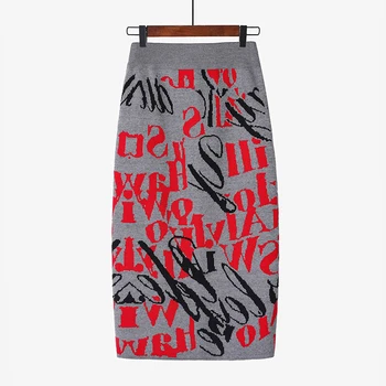 Moterų rudens/žiemos 2020 naujas super karšta sijonai laišką aukšto juosmens megztas sijonas vidutinio ilgio maišelį klubo sijonas
