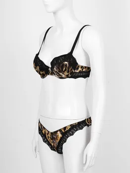 Moterų Seksualus apatinis Trikotažas Rinkinys Leopardas Modelis Nėriniai Apdailos Erotika Kostiumas Paminkštinta Liemenėlė Tuščiaviduriai Iš T-Back G-String Thong apatinės Kelnės Apatiniai