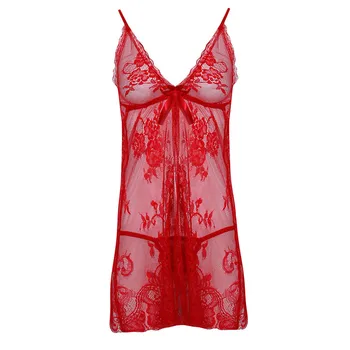 Moterų Vasaros Nėriniai Pižamą Sleepwear Pižamos moteriškas chalatas Babydoll Seksualus Chalatas Moterų Namų Drabužių Raudona S-XXL